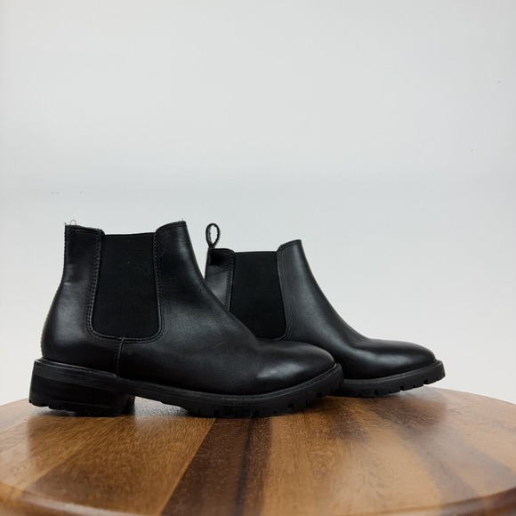 New Womens Steve Madden Leopold Black Leather Chelsea Ankle Booties Size 7.5 M - Picture 1 of 10